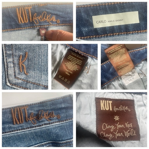 Kut from the Kloth CARLO ankle Skinny Jeans Blue Size 14 NWOT distressed hem - Picture 5 of 10